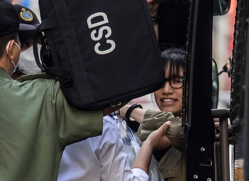 Activist and barrister Chow Hang-tung arrives at the Court of Final Appeal in Hong Kong on June 8, 2023. (Isaac Lawrence/AFP)