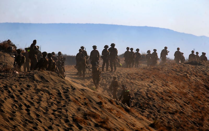 American soldiers are seen before a simulated counter-landing live-fire drill during the Balikatan joint military exercise in Laoag city, Ilocos Norte province, northern Philippines, May 6, 2024. (Mark Navales/BenarNews)