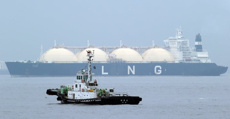 Liberian LNG, or Liquefied Natural Gas, tanker Al Hamra arrives at a port in Yokohama, southwest of Tokyo. Credit: AP