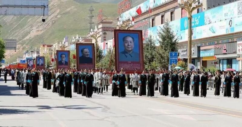 Social media image of parade to mark the 70th anniversary of Qinghai Province's Yulshul (Yushu) Tibetan Autonomous Prefecture.