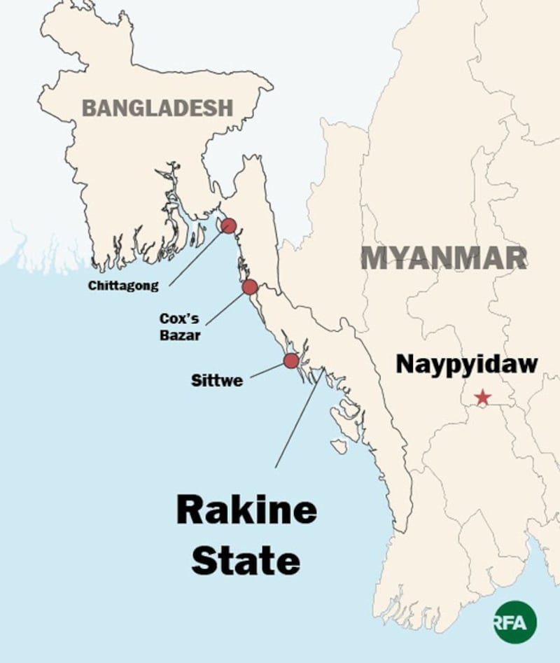 The map shows the location of Sittwe, capital of western Myanmar's Rakhine state.