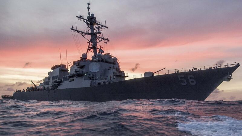 A file photo showing the U.S. Navy destroyer USS John S. McCain conducting a patrol in the South China Sea, Jan. 22, 2017. Credit U.S. Navy via Reuters