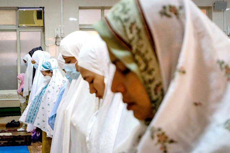 Muslims pray at a gathering to celebrate Eid al-Fitr in Yangon on May 13, 2021. (RFA)