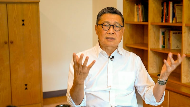 Former politics lecturer Chan Kin-man, who co-founded the 2014 Occupy Central pro-democracy movement, speaks to RFA Mandarin in Taiwan, September 2024. Tang Cheng/RFA