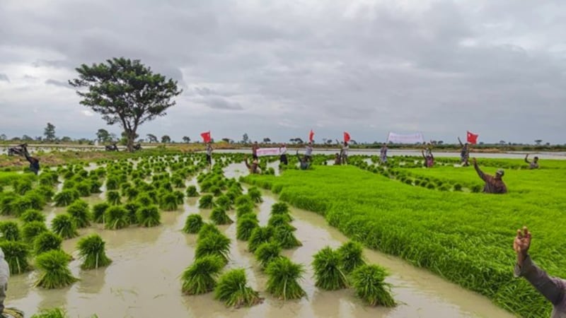 Burmese farmers in in Khin-U township, Sagaing region, commemorate the 35th anniversary of the 8888 uprising in Myanmar, Aug. 8, 2023. Credit: Ko Lu Chaw