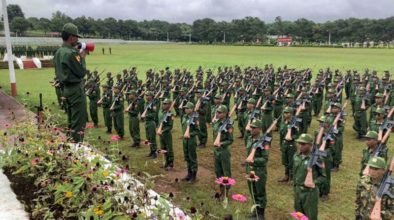 Batch 4 of People's Military Service Training Course, August. 14, 2024. (Pyi Thu Sitt via Telegram)