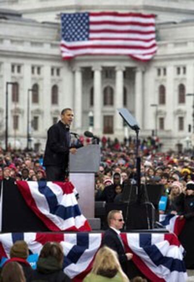 Tổng thống Barack Obama đang vận động tranh cử tại Madison, Wisconsin hôm 05/11/2012. AFP photo. 