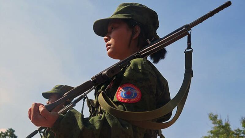 An Arakan Army soldier participates in a drill at an undisclosed location in an undated photo.