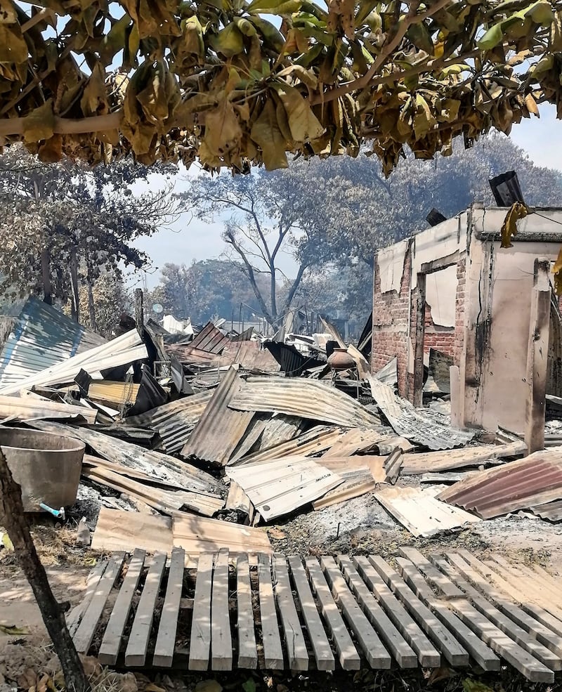 More than 500 homes and ships were torched in Tin Tein Yan, Ye-U township, Sagaing region after military forces raided the village. Credit: DPY PDF