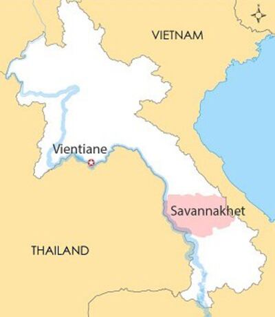 Map of Savannakhet province in Laos.