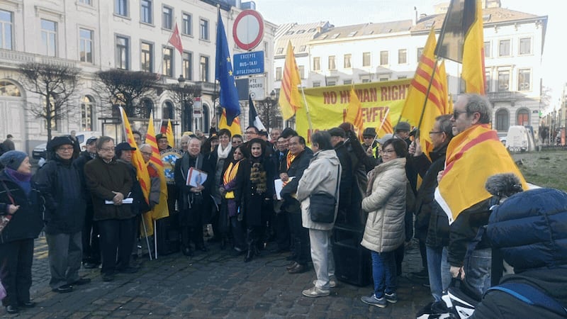 Những người tham gia biểu tình phản đối EVFTA ở Bruxelles, Bỉ hôm 21/1/2020