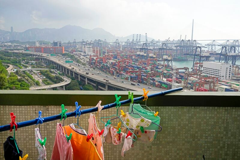 Shipping containers are seen at a port of Kwai Tsing Container Terminals in Hong Kong, Nov. 5, 2021. (Kin Cheung/AP)