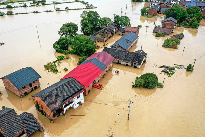 格美台风的路径和强度都极具杀伤力，在湖南多地引发严重的暴雨灾害。（法新社）