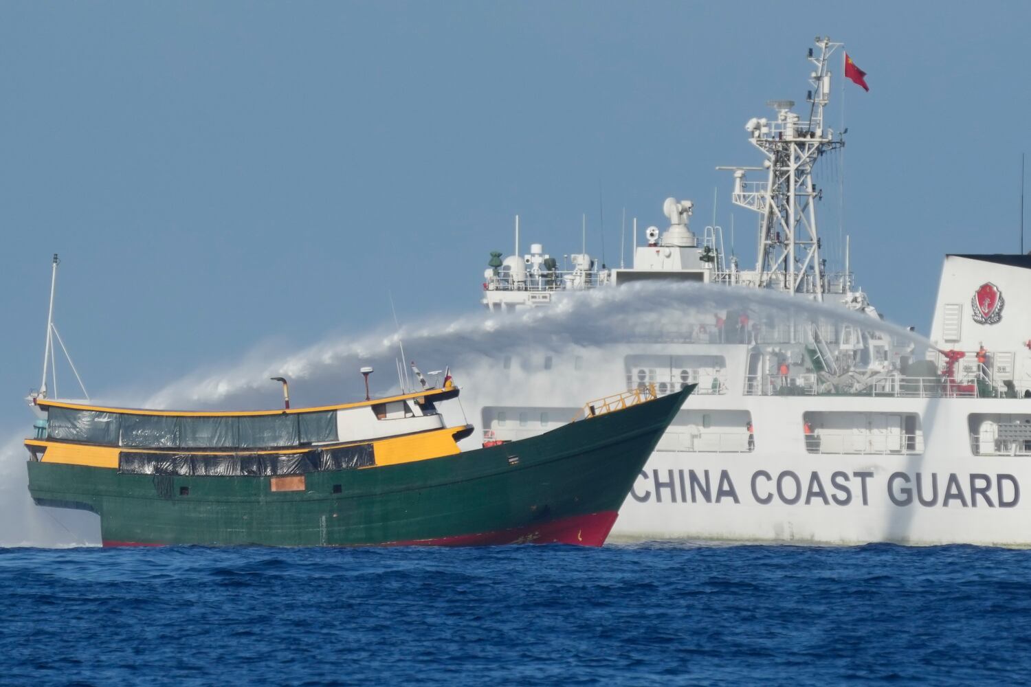 Philippine resupply vessel Unaizah May 4 is hit by Chinese coast guard water canon blast causing injuries to multiple crew members as they tried to enter the Second Thomas Shoal, locally known as Ayungin Shoal, in the disputed South China Sea Tuesday, March 5, 2024.