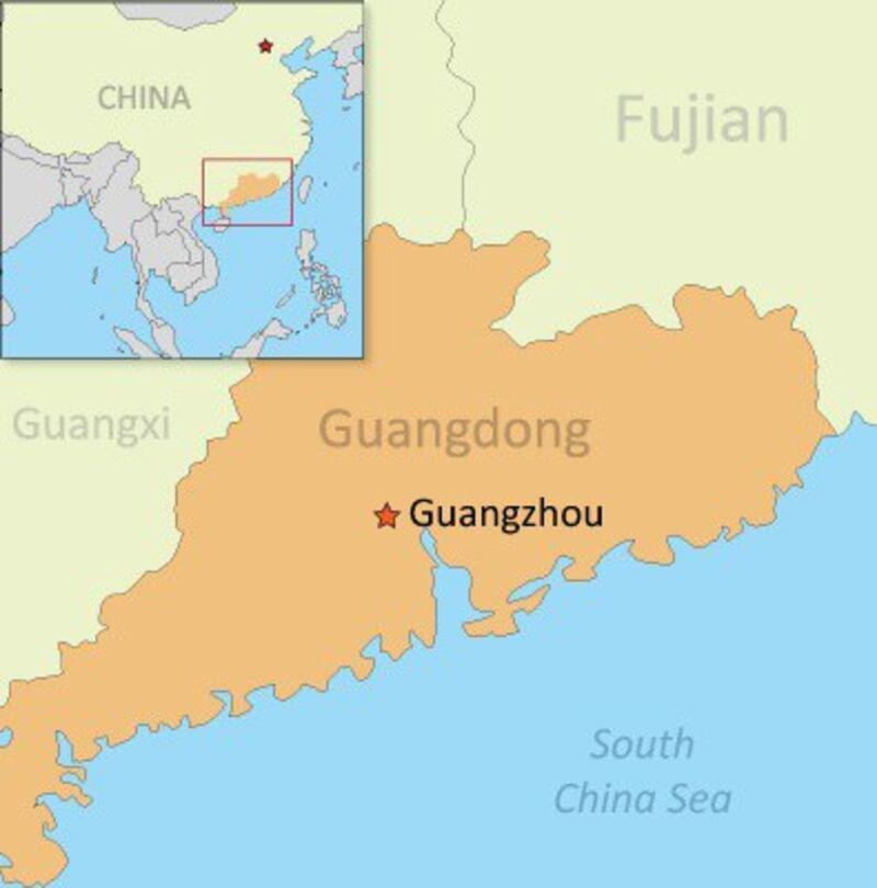 A map of Guangzhou in southern China's Guangdong province. Credit: RFA.