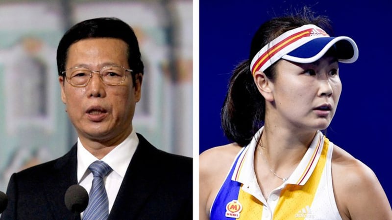 Former Chinese Vice Premier Zhang Gaoli, and tennis star Peng Shuai, who has accused a the former Chinese Communist Party high official of pressuring her into a sexual relationship, in file photos. Credit: AFP/Reuters