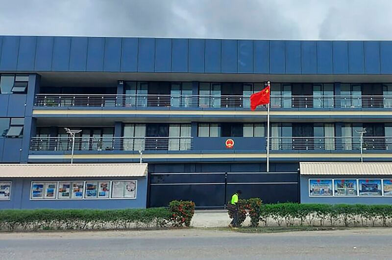 The Chinese national flag flies outside the Chinese Embassy in Honiara, Solomon Islands, April 1, 2022. Credit: AP.