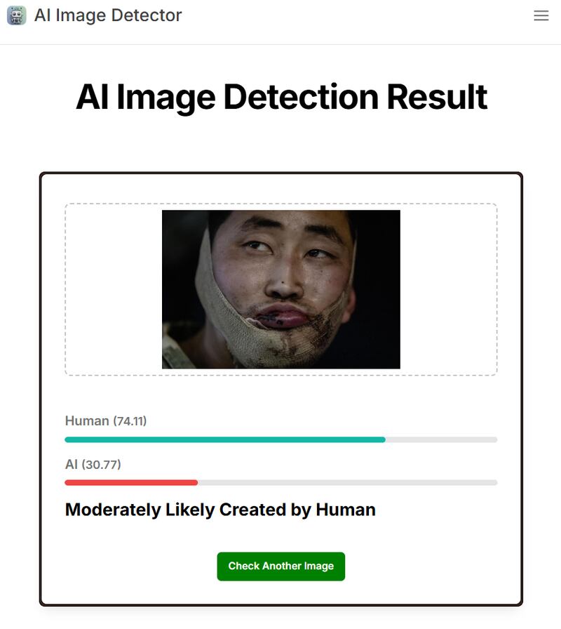 Image Detector concluded that the photo was “moderately likely to have been created by a human.”