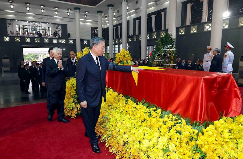 Vietnam's President To Lam attends the funeral of Communist Party of Vietnam General Secretary Nguyen Phu Trong at the National Funeral House in Hanoi, Vietnam July 25, 2024. (Vietnam News Agency/Handout via Reuters)