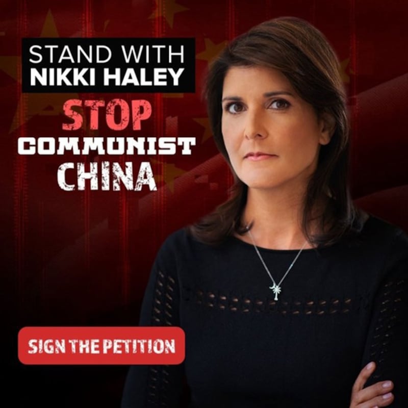 美国前驻联合国大使海利（Nikki Haley）2020年4月发起联署行动，提出了反击中国孤立台湾的霸陵行为、支持台湾加入世卫组织等五大诉求。（图源：twitter.com/NikkiHaley）