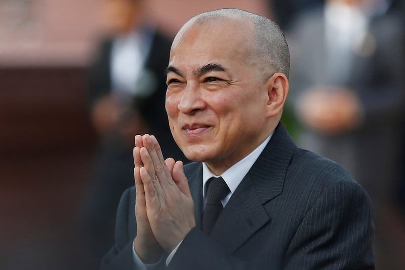 Cambodia's King Norodom Sihamoni takes part in celebrations marking the 66th anniversary of the country's independence from France, in Phnom Penh, Cambodia, Nov. 9, 2019.