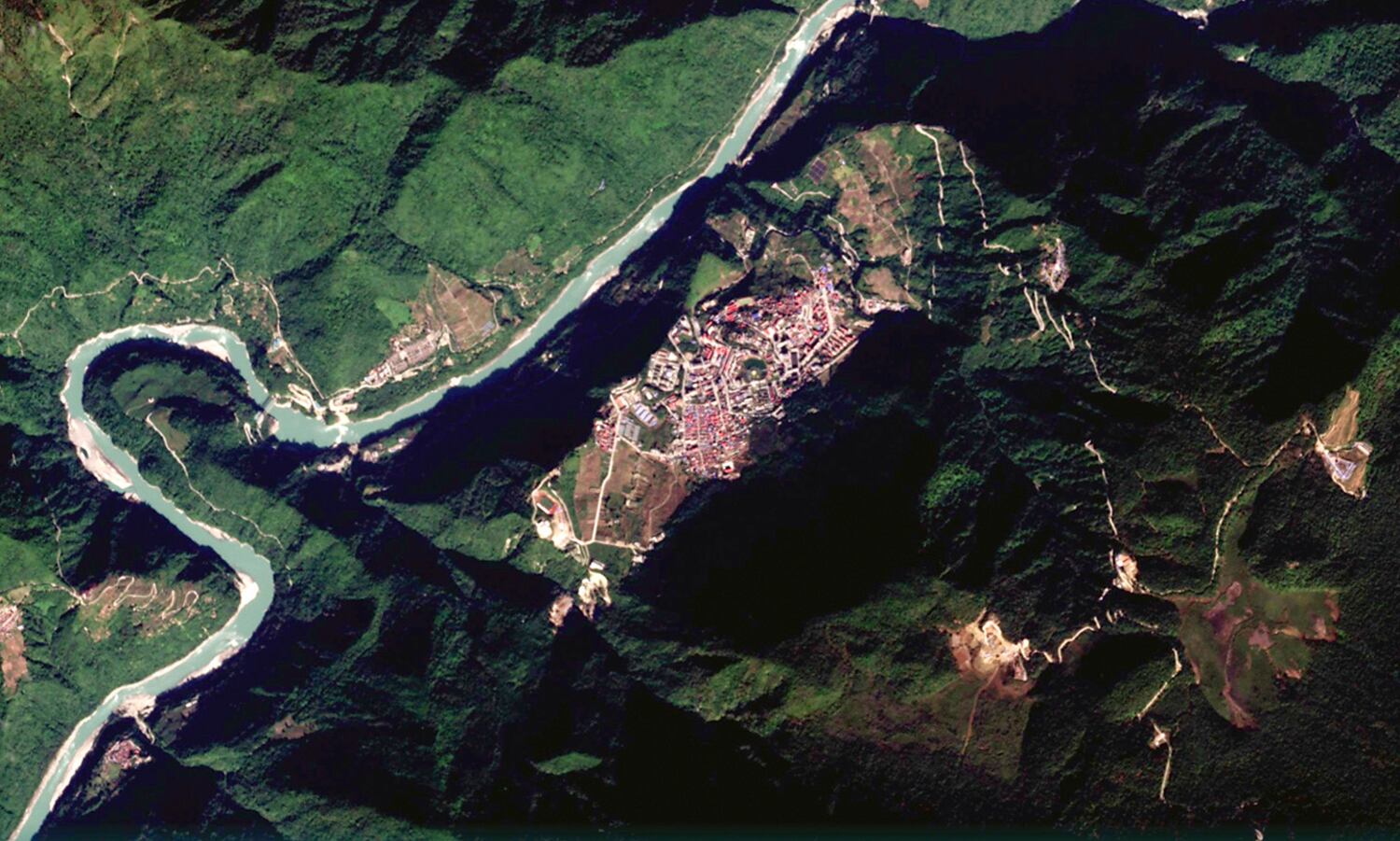 The Yarlung Tsangpo River flows past Medog town in Tibet, Dec. 24, 2024.