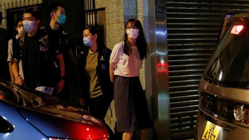 香港警方2020年8月10日晚上拘捕了原香港众志成員周庭（路透社）