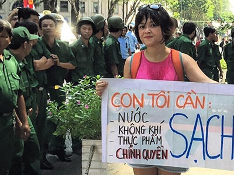 Vietnamese environment activist Hoang Thi Minh Hong takes part in a protest, Ho Chi Minh, Vietnam in 2017.