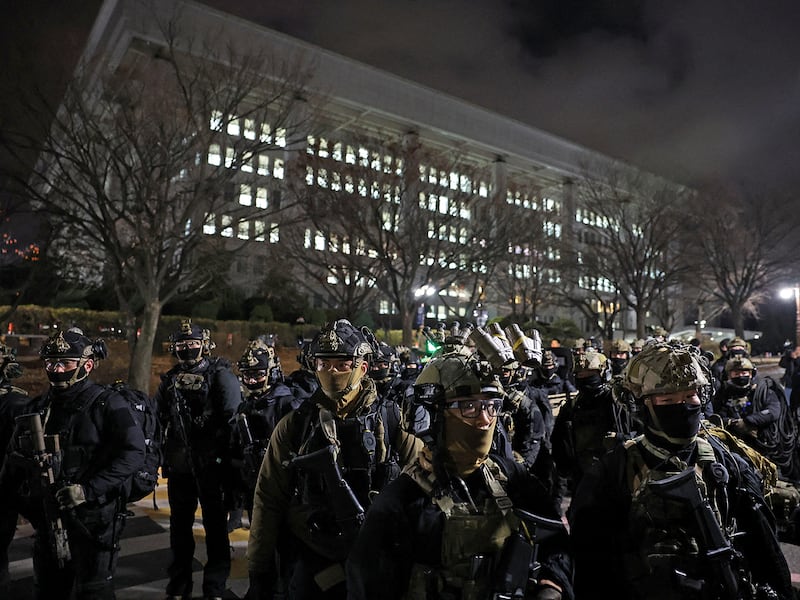 Military forces stand outside the National Assembly, after South Korean President Yoon Suk Yeol declared martial law, in Seoul, Dec. 4, 2024.