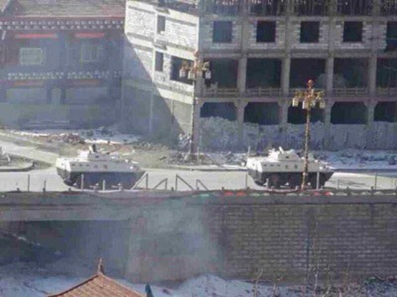 Armored cars patrol the streets of Draggo, Jan. 27, 2014. Photo courtesy of Free Tibet.