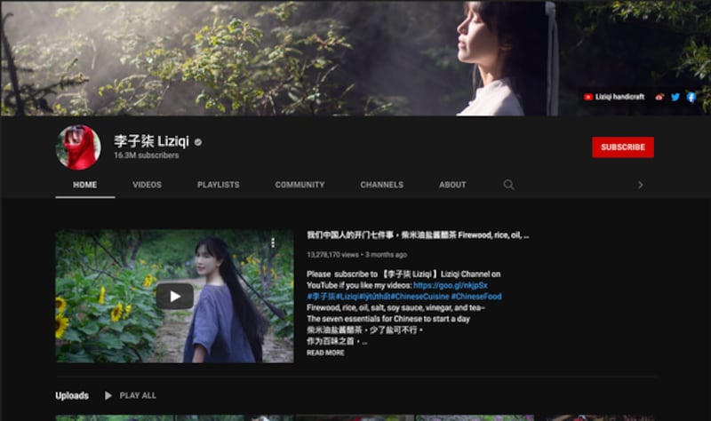 The popular Youtube page of Li Ziyi, 31, hasn't posted any new content since July. Credit: Li Ziyi