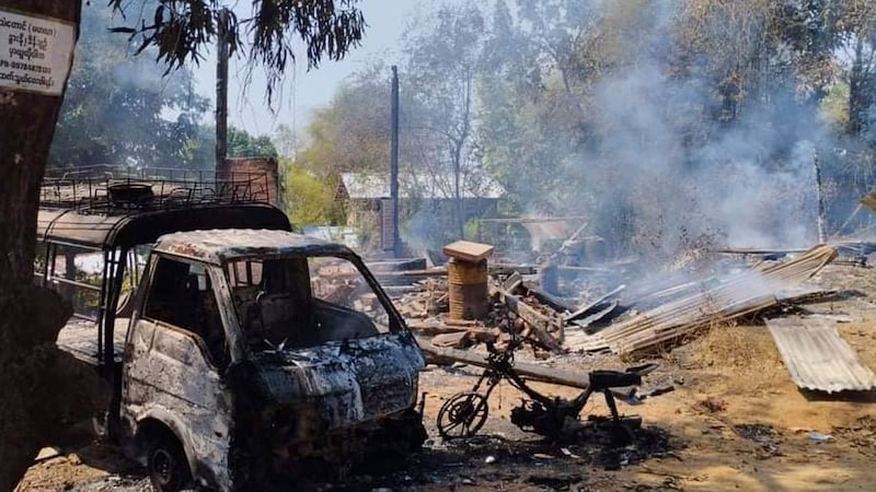 Junta troops torched homes in Thandaung city, Kayin state, Myanmar, Feb. 21, 2023. Credit: Citizen journalist