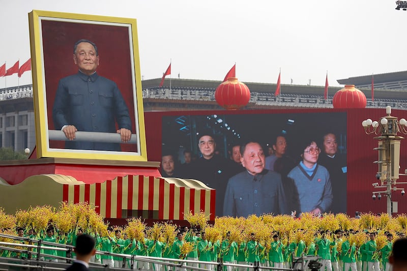 A mural depicts late supreme leader Deng Xiaoping during celebrations of the 70th anniversary of the People's Republic of China, Oct. 1, 2019. (Mark Schiefelbein/AP)