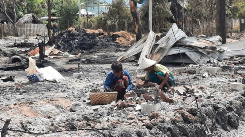 Myanmar junta troops torched houses in Mu Kan village, Tabayin township, Sagaing region, June 14, 2022. Credit: Tabayin Township Brothers aid group