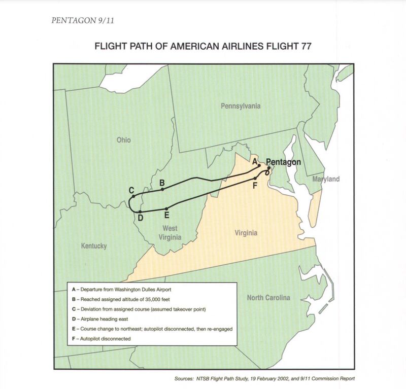 国防部公布的失事飞机轨迹（美国国防部网站）