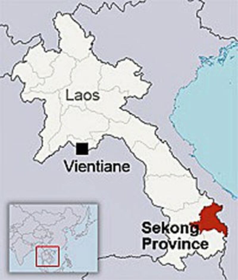 The map shows Sekong province in southeastern Laos.