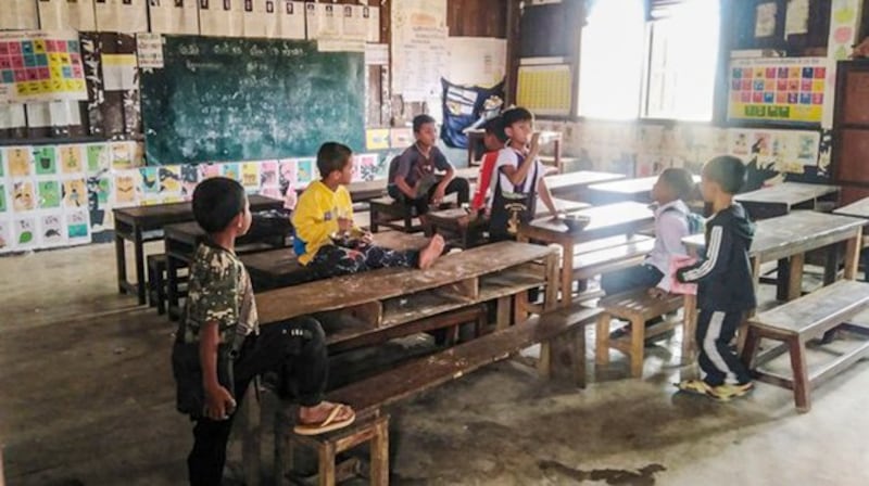 Lao primary school students are seen in this March 2023 photo. (RFA)