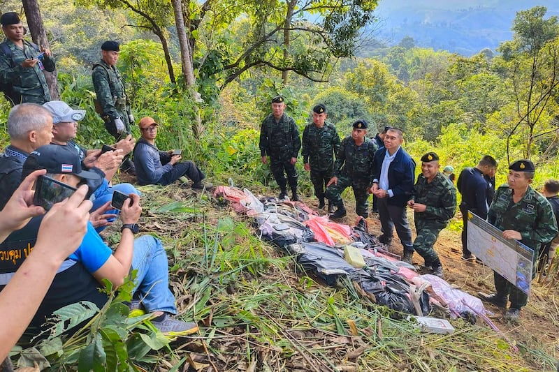 Bags containing about 2 million methamphetamine tablets seized in a northern Thai border town near Myanmar are displayed during a news conference in Chiang Rai province, Thailand, Dec. 17, 2023. (Office Of the Narcotics Control Board via AP)