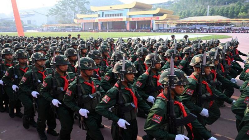 United Wa State Army (UWSA) soldiers participate in a military parade, to commemorate 30 years of a ceasefire signed with the Myanmar military in the Wa State, in Panghsang, April 17, 2019. Credit: Reuters