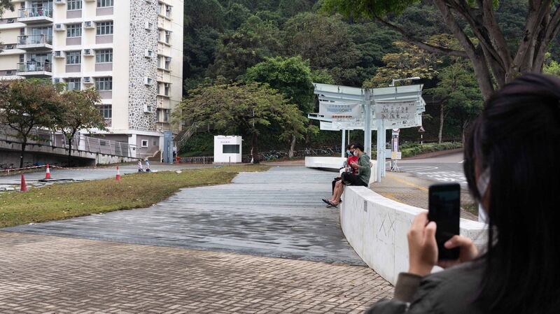 香港中文大学民主女神像被拆后。(AFP)