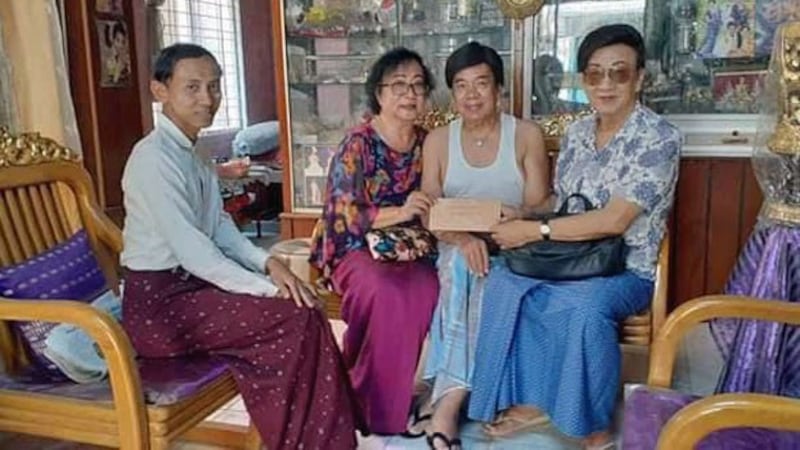 Myo Min Tun, a candidate from the People's Pioneer Party who is running for a regional parliamentary seat in Myanmar's 2020 elections, visits supporters in Mandalay in an undated photo.