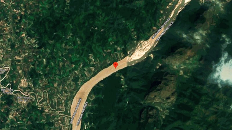 A map shows the location of the impending Pak Lay Dam on the Mekong River in northern Laos' Xayaburi province. Credit: Google Earth