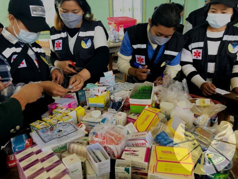 Women with the Dove KK Southern Shan/Kayah PDF medics team organize supplies in an undated photo. Credit: Citizen journalist