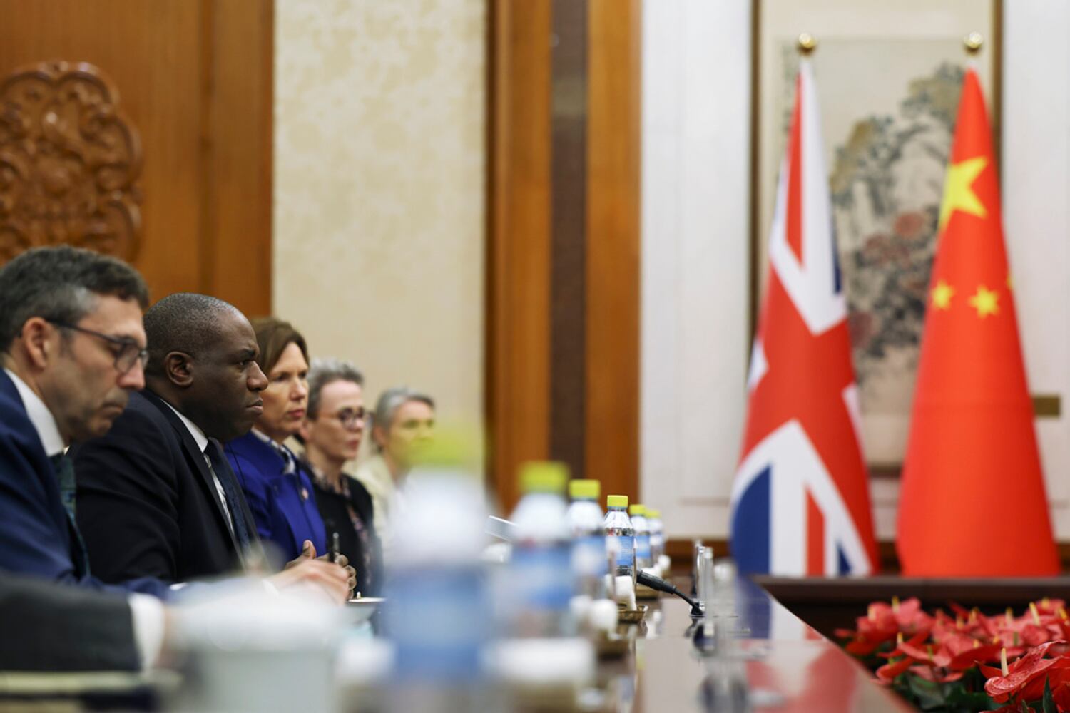 Britain's Foreign Secretary David Lammy (2nd from L) attends a meeting with Chinese Foreign Minister Wang Yi in Beijing, Oct. 18, 2024.