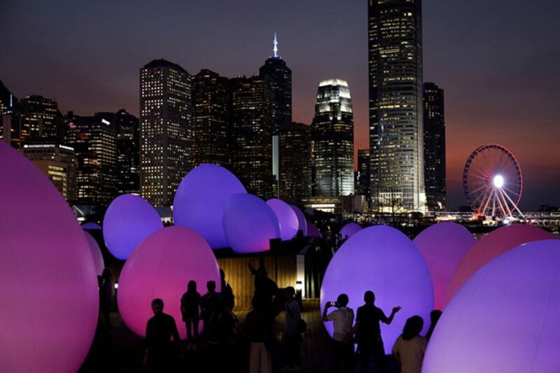 Interactive installations of the 'teamLab: Continuous' by Japanese brand teamLab, an interdisciplinary group of artists are placed by Victoria Harbour in Hong Kong, March 25, 2024. (Tyrone Siu/Reuters)