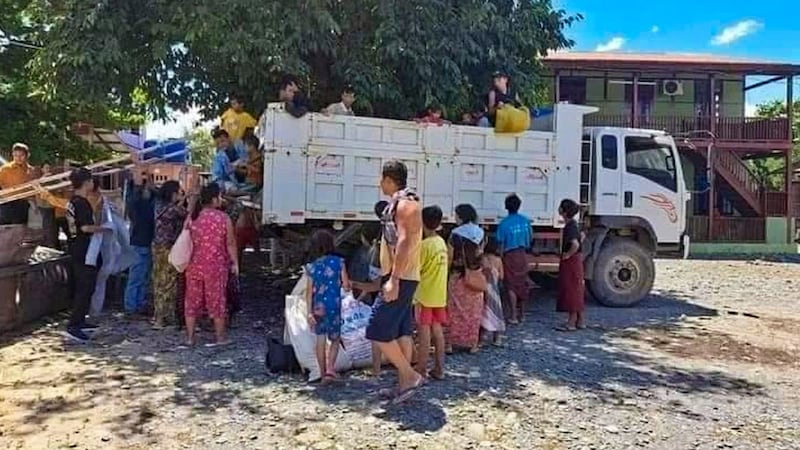 Displaced people from Myanmar are seen in Kampat, Sagaing region near the Indian border as they flee escalating fighting, July 24, 2023. Credit: Citizen journalist