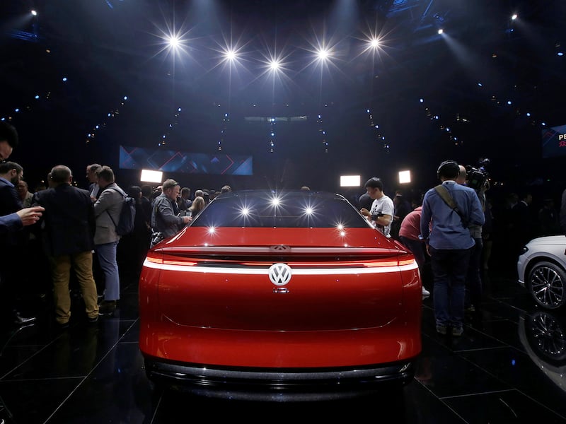 A Volkswagen I.D. concept car is displayed at the Beijing Auto Show in Beijing, China April 24, 2018.