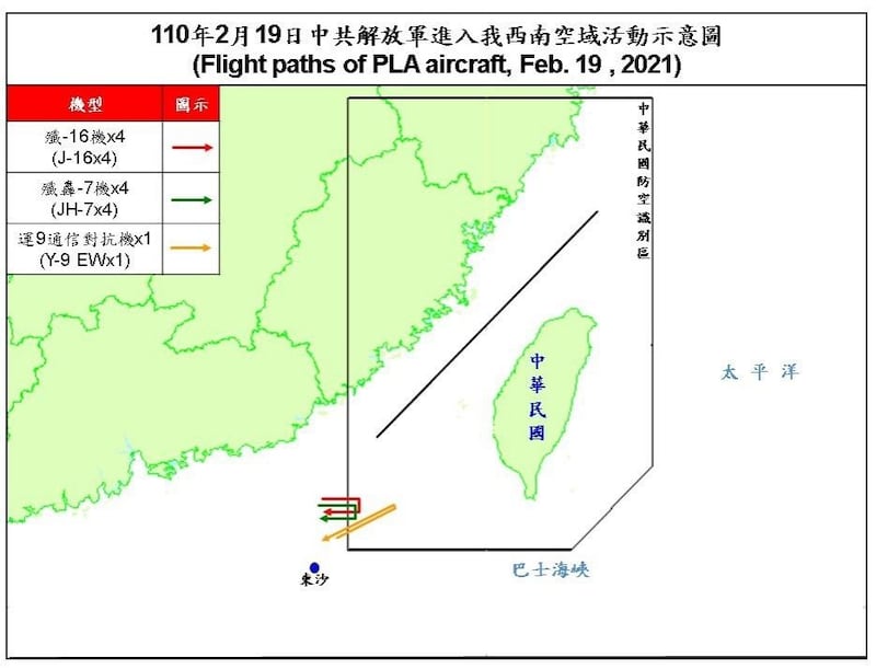 国防部发布共机动态，9架共机19日侵扰台湾西南防空识别区，是本月以来扰台最大规模。（台湾国防部网页）