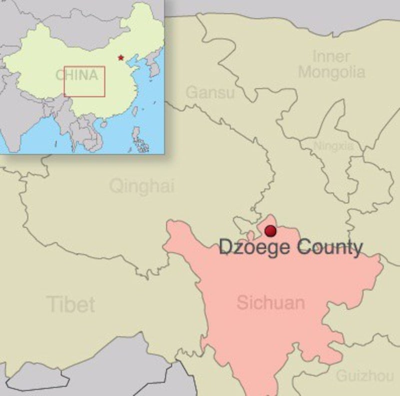 Map of Dzoege county in Ngaba prefecture, Sichuan