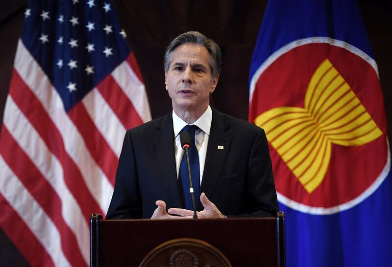 U.S. Secretary of State Antony Blinken delivers remarks on the Biden administration's Indo-Pacific strategy in Jakarta, Indonesia, Dec. 14, 2021. credit: Reuters